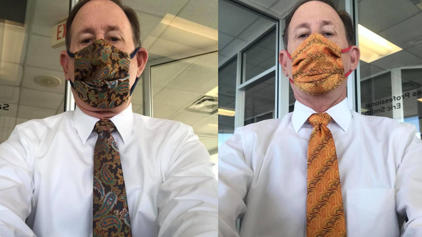 Dad Coordinates Face Masks With Ties