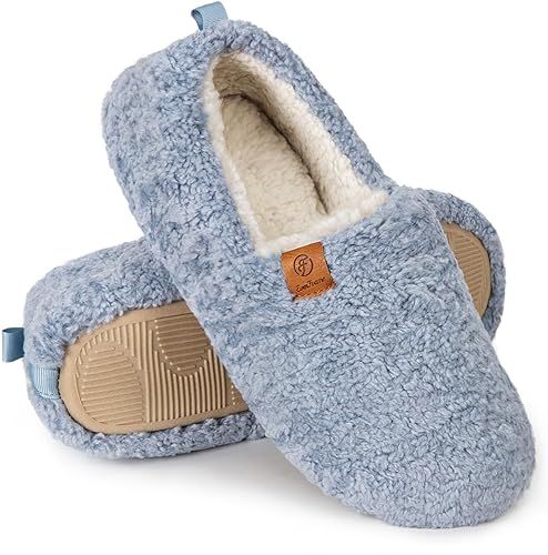EverFoams Women's Micro Suede Memory Foam Slippers with Fluffy Faux Fur  Collar and Indoor Outdoor Rubber Sole : : Clothing, Shoes 