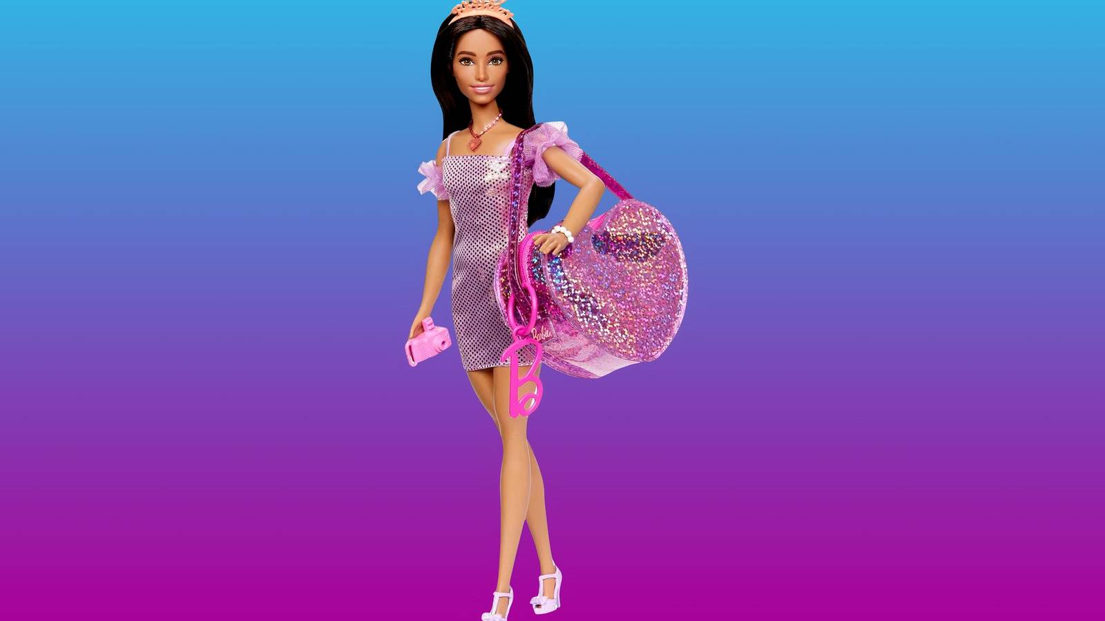 slim fit dress slacks Barbie Fashionistas Doll #224 with Black Hair and Pink Gingham Dress main image 1