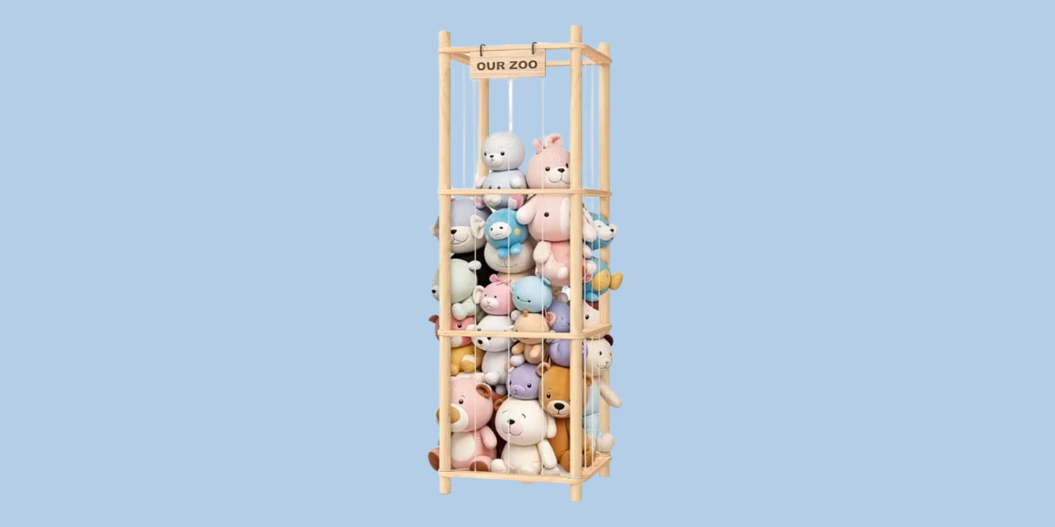 Wooden Stuffed Animal Organizer for Kids' Room: 53-inch Zoo-Style Storage Solution