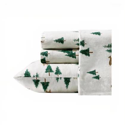 Promo snímek sady Eddie Bauer Green Hollow Trees Flanel Queen Sheet Sheet 